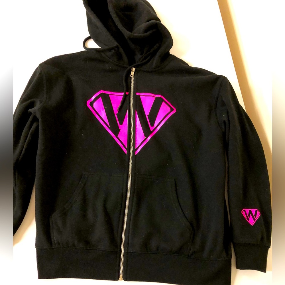 Refuge Athletics Black Fleece Lined Neon Logo Zip Up Hoodie Size Small